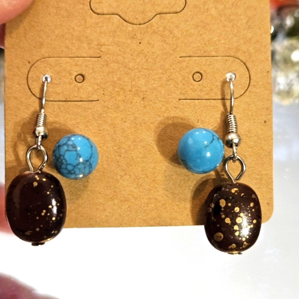 Faux Stone Earring Set Featuring Southwest Tourquise Studs